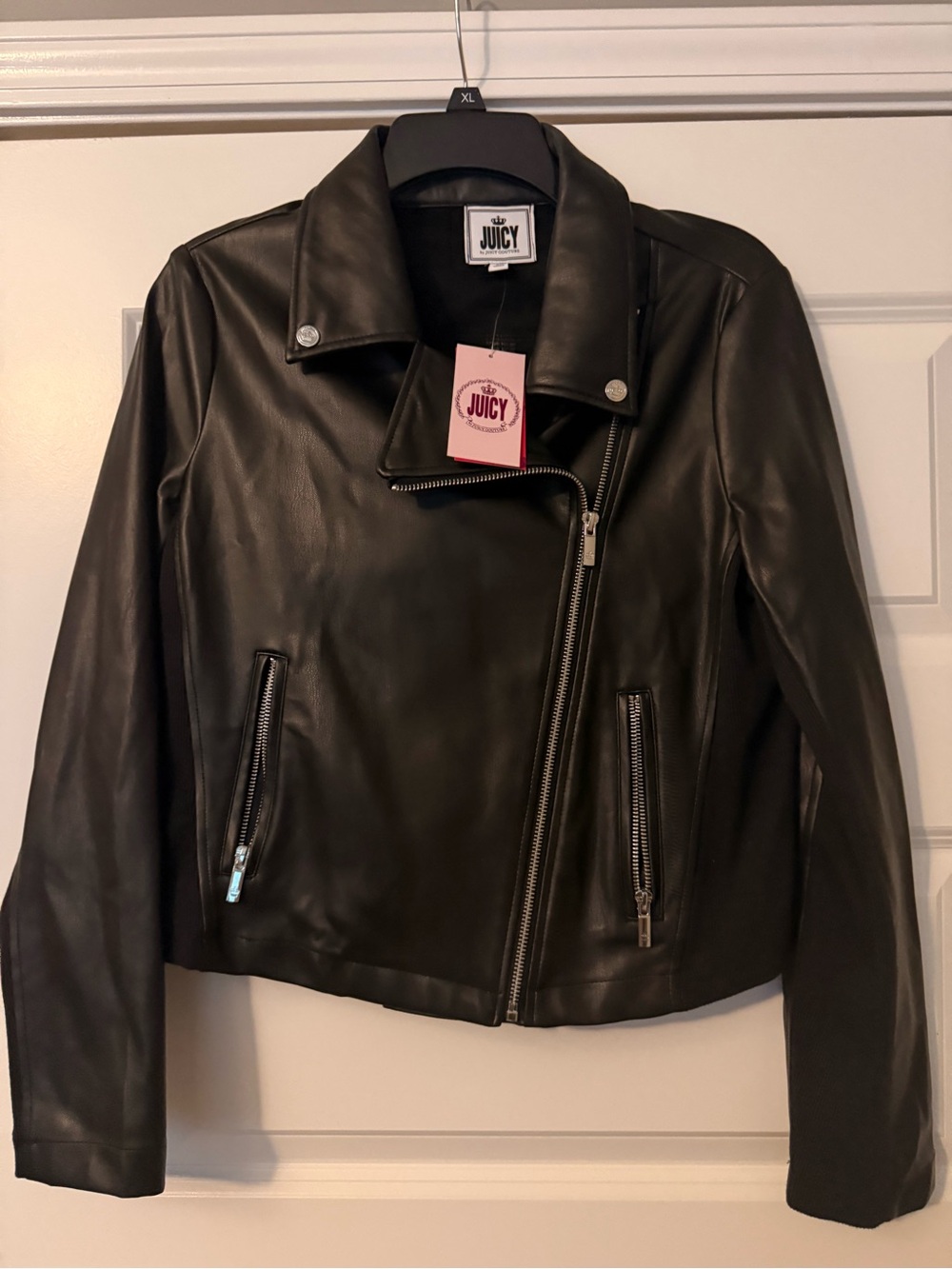 Juicy Couture Black Faux Leather Asymmetrical Zip Jacket